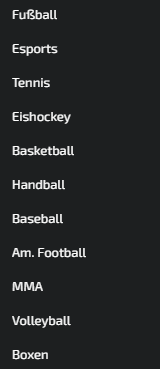 Verfügbare Sportarten bei Mobilebet