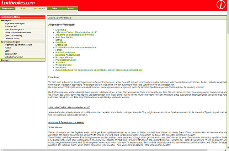 Der Hilfebereich des Anbieters Ladbrokes