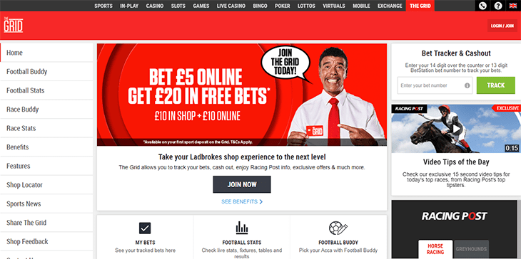 Ein Bild des Bereichs "The Grid" auf der Webseite Ladbrokes