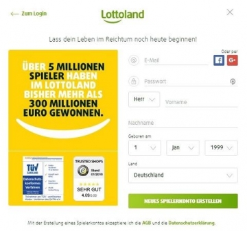 So sieht die Anmeldung bei Lottoland aus