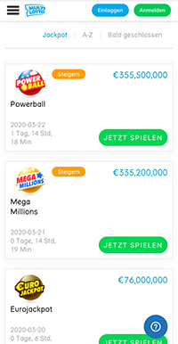 Mobile Multi Lotto Webseite Screenshot