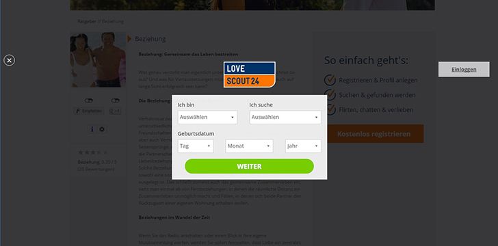 Registrierung von Lovescout24 Screenshot