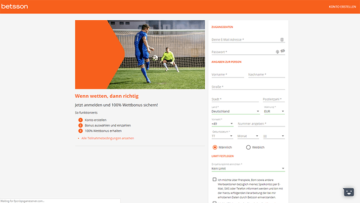 Betsson Sport Anmeldeformular Screenshot