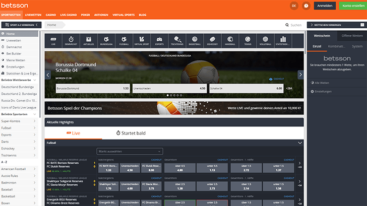 Betsson Webseite Screenshot