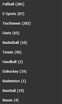 Sportarten bei Digibet Screenshot