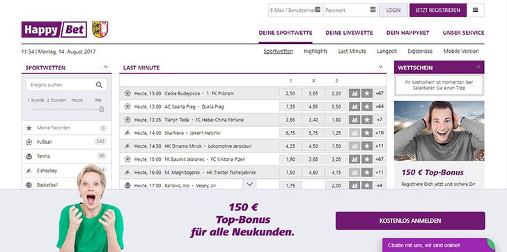 Die Webseite des Anbieters Happybet