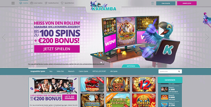 Karamba Casino Webseite Screenshot