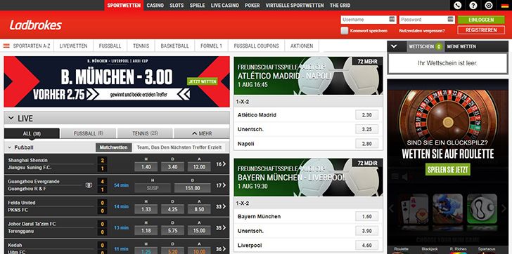 Ladbrokes Internetseite Screenshot