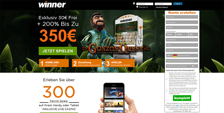 Winner Casino Angebot Screenshot