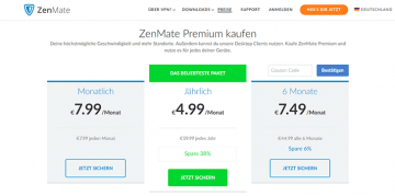 ZenMate Preise Screenshot