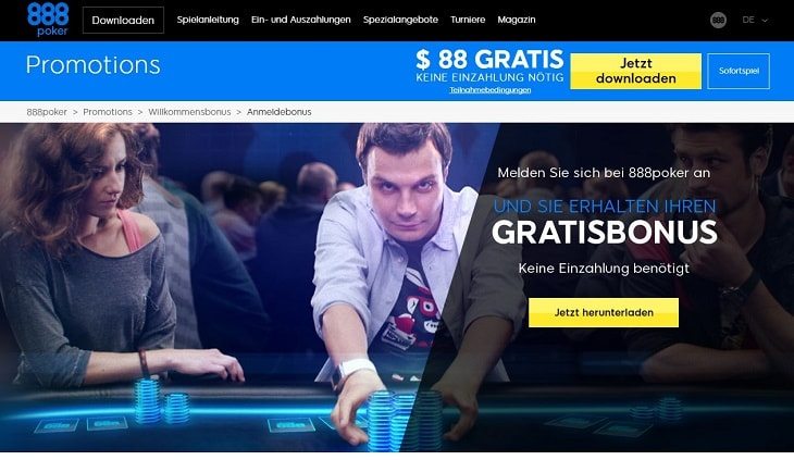 Ein Screenshot des 888Poker Bonusangebotes