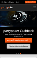 Der Screenshot der mobilen Party Poker Webseite