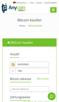 Das ist die mobile Webseite von Anycoin