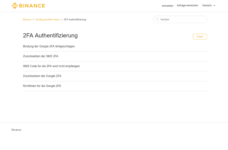 Ein Bild der 2 FA Authentifizierung bei Binance