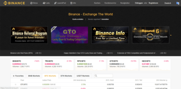 Die Webseite von Binance