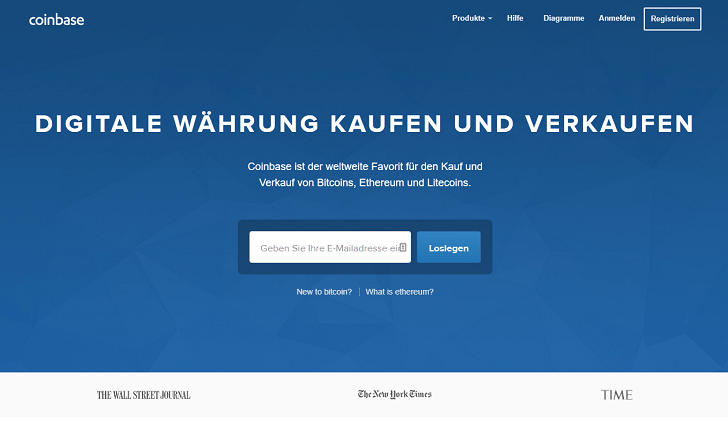 Die Webseite Coinbase