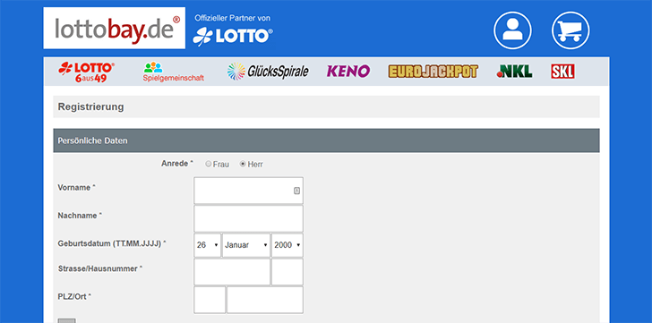 Lottobay Anmeldung Screenshot