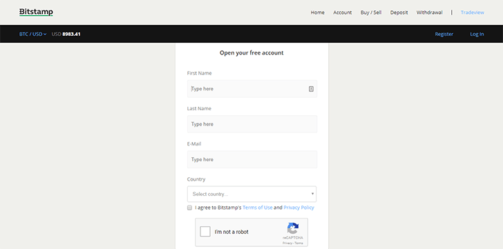 Bitstamp Registrierungsformular Screenshot