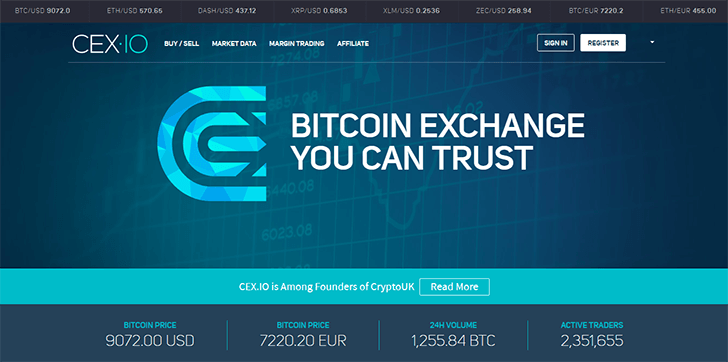 Screenshot der Cex.io Webseite