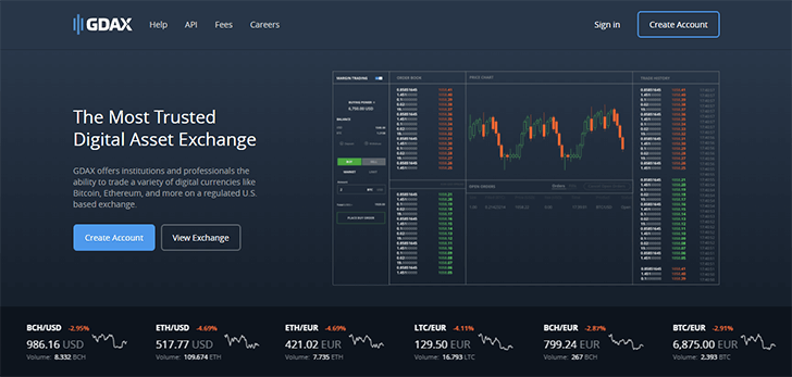 GDAX Webseite Screenshot neu