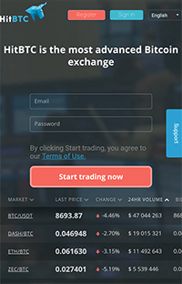 Mobile HitBTC Webseite