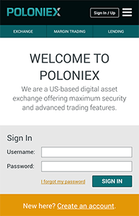 Mobile Poloniex Webseite