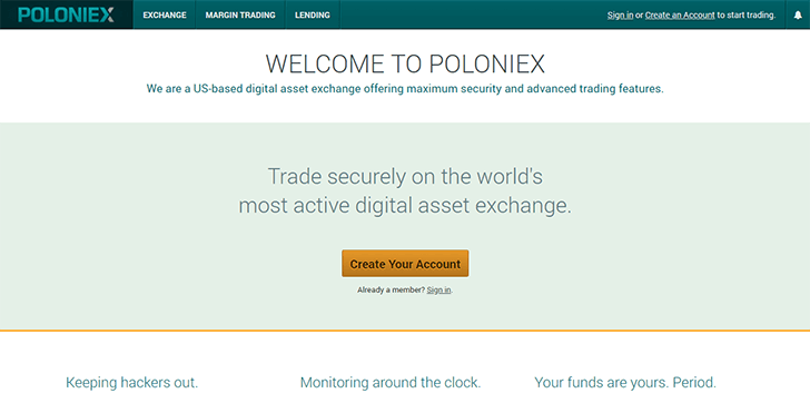 Poloniex Webseite Screenshot