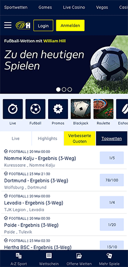 Mobile Webseite von William Hill Sport