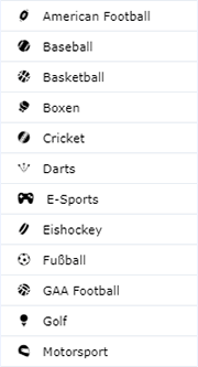 Verfügbare Sportarten bei William Hill Sport