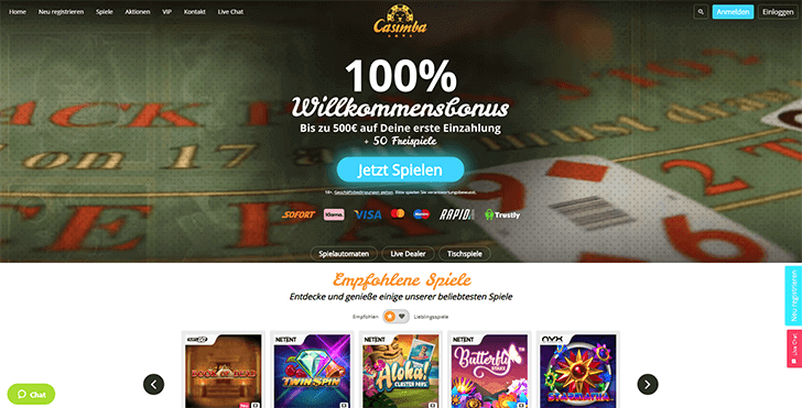 Casimba Casino Plattform Screenshot