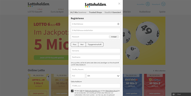 Lottohelden Anmeldeformular