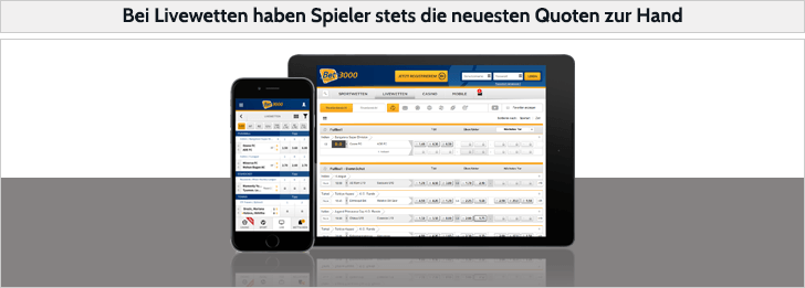 Die mobile Bet3000 Webseite