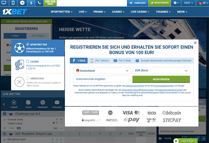 Die 1xBet Registrierung