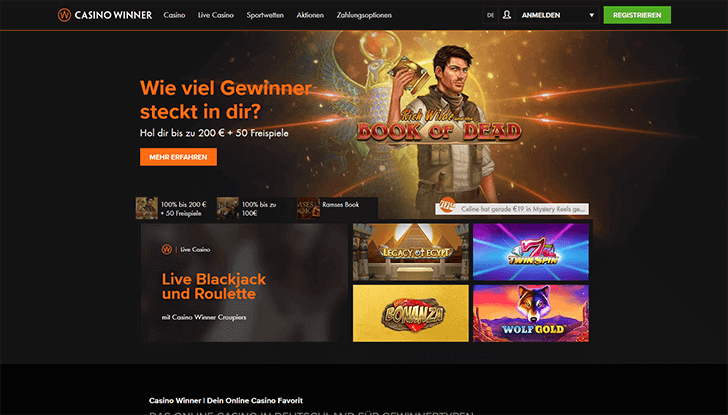 Screenshot der Casino Winner Webseite