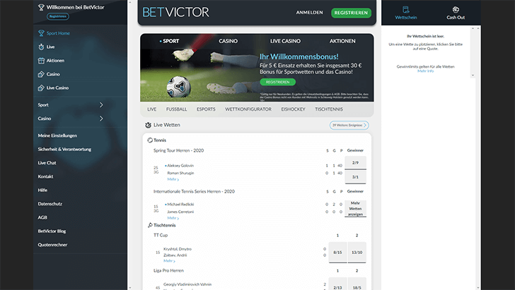BetVictor Webseite Screenshot