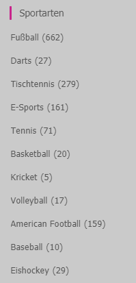 Verfügbare Sportarten bei Karamba Sport