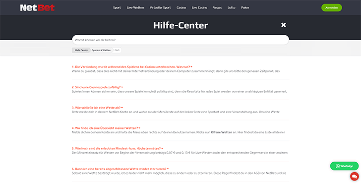Netbet FAQ Bereich