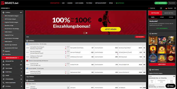 Die Select.Bet Webseite