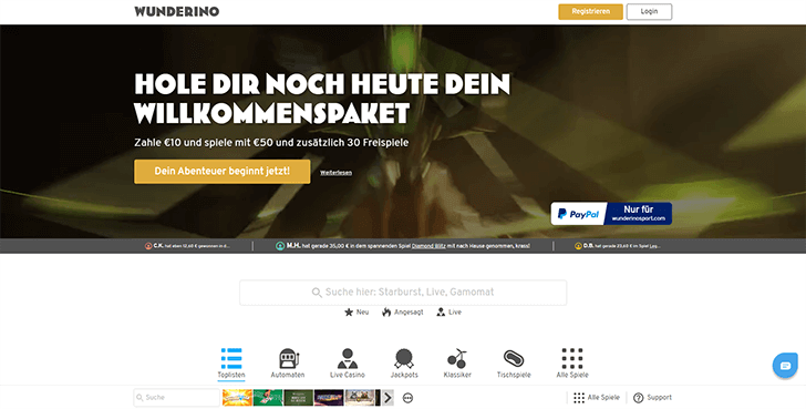 Wunderino Webseite Screenshot