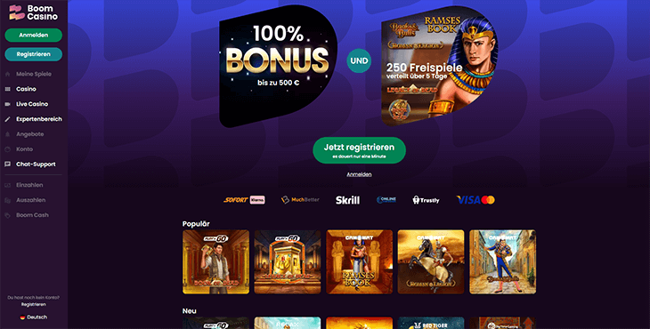 Homepage Screenshot Boom Casino