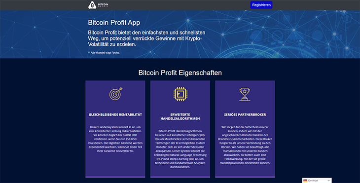 Mainpage Screenshot Bitcoin Profit DE