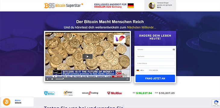 Mainpage Screenshot Bitcoin Superstar DE
