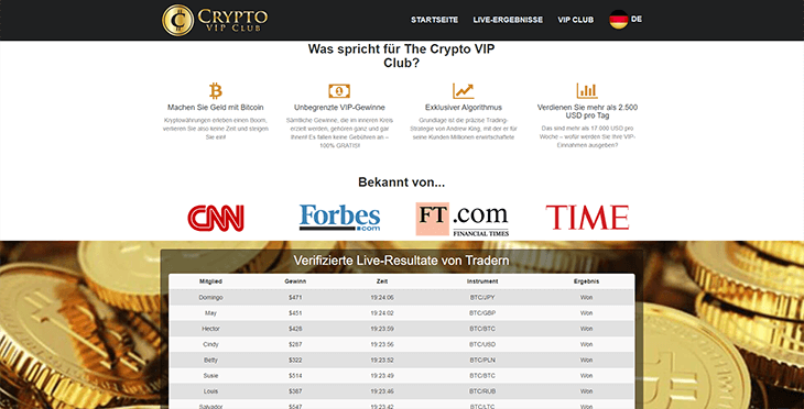 Mainpage Screenshot Crypto VIP Club DE_2