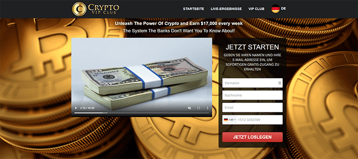 Mainpage Screenshot Crypto VIP Club DE