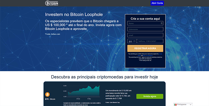 Mainpage Screenshot Bitcoin Loophole BR