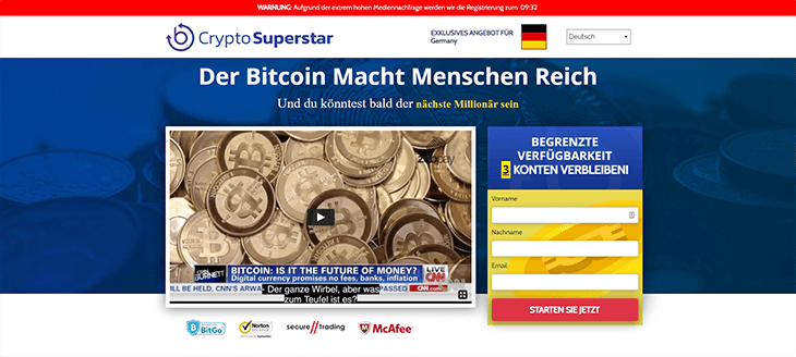 Mainpage Screenshot Crypto Superstar DE