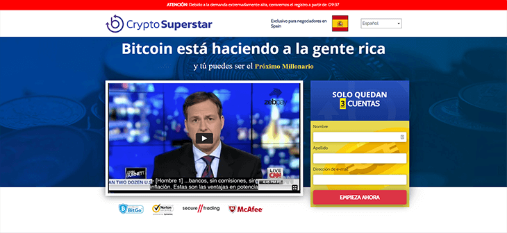 Mainpage Screenshot Crypto Superstar ES