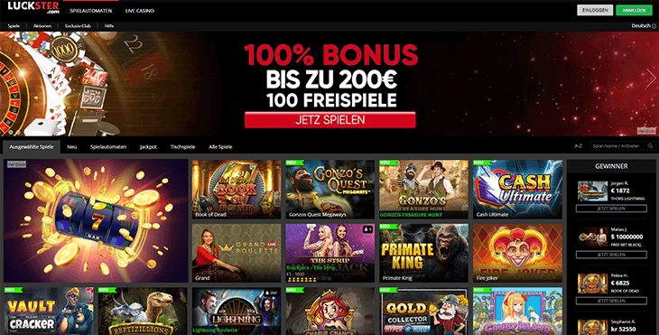 Die Luckster.com Webseite