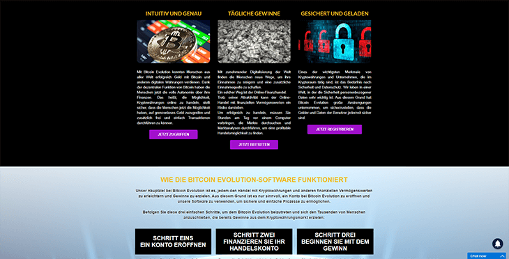 Mainpage Screenshot Bitcoin Evolution DE_2