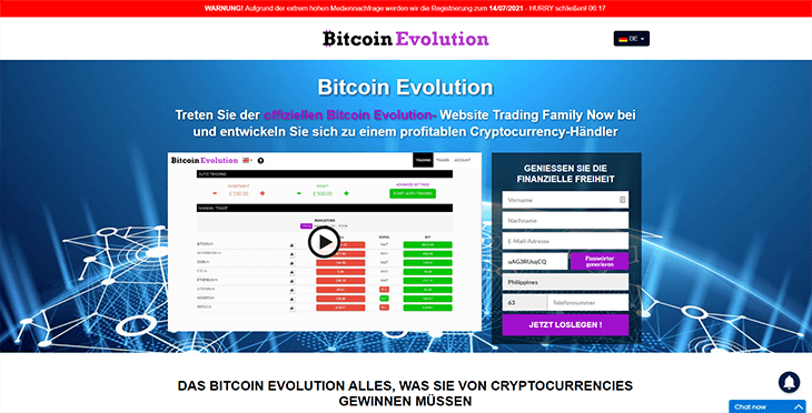 Mainpage Screenshot Bitcoin Evolution DE
